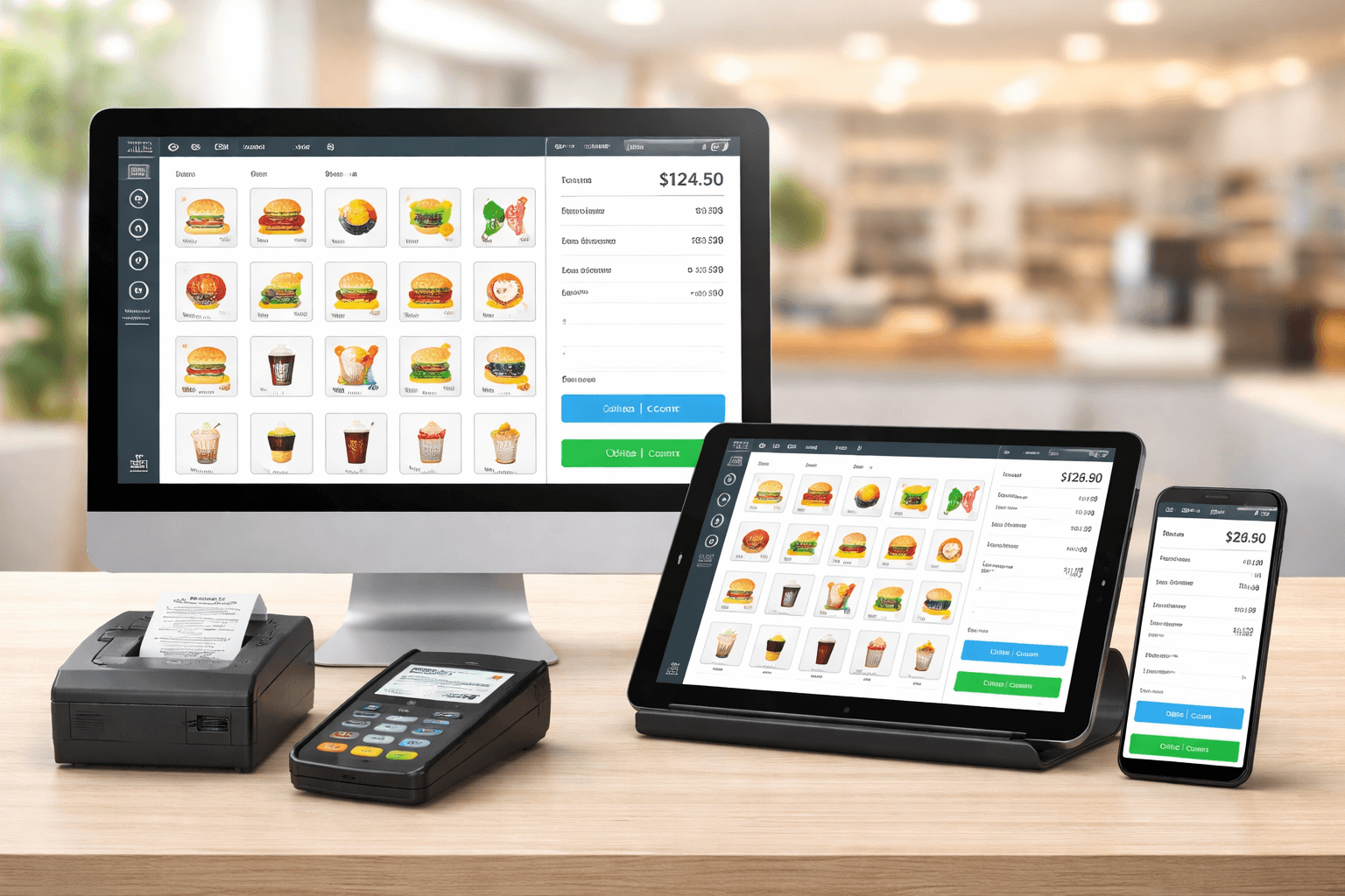 Interfaz del punto de venta: caja, productos e informes